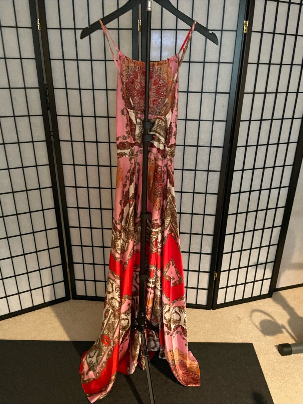 AKIRA Pink & Red Boho Maxi Slip Dress with Paisley Medallions - Picture 2 of 4